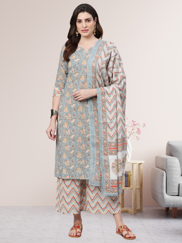 Multi Color Printed Kurta Set With Dupatta