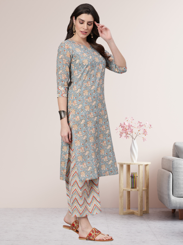 Multi Color Printed Kurta Set With Dupatta