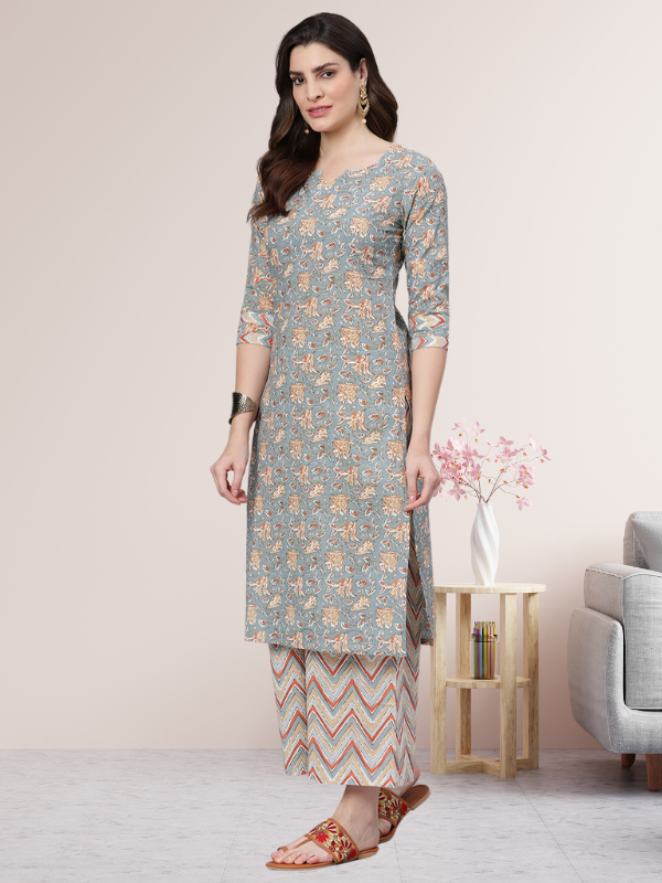 Multi Color Printed Kurta Set With Dupatta
