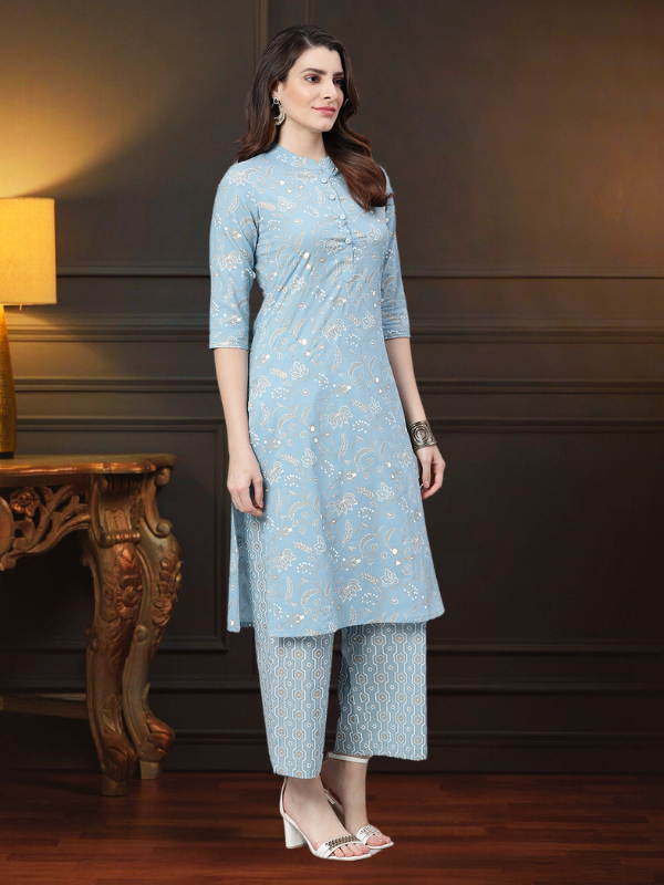 Sage Blue Printed Kurta Set