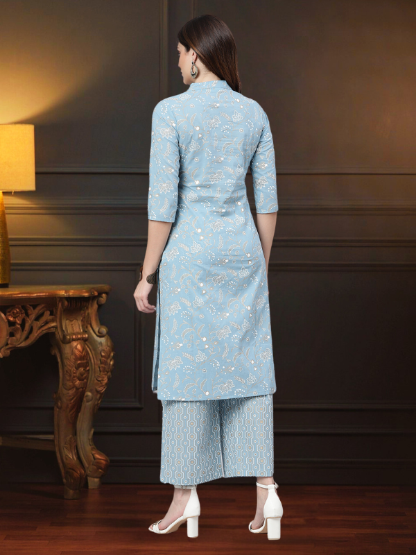 Sage Blue Printed Kurta Set