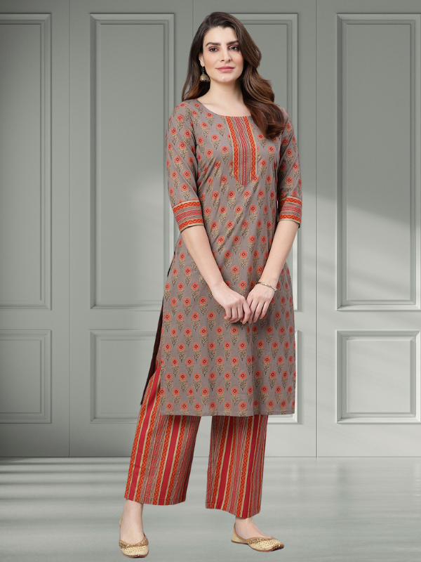 Idalia Boota Printed Kurta With Stripes Palazzo Pants