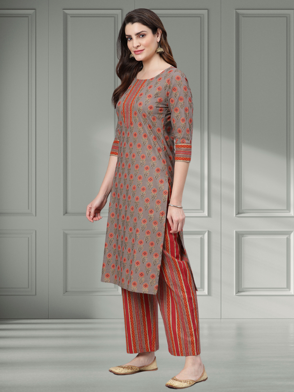 Idalia Boota Printed Kurta With Stripes Palazzo Pants