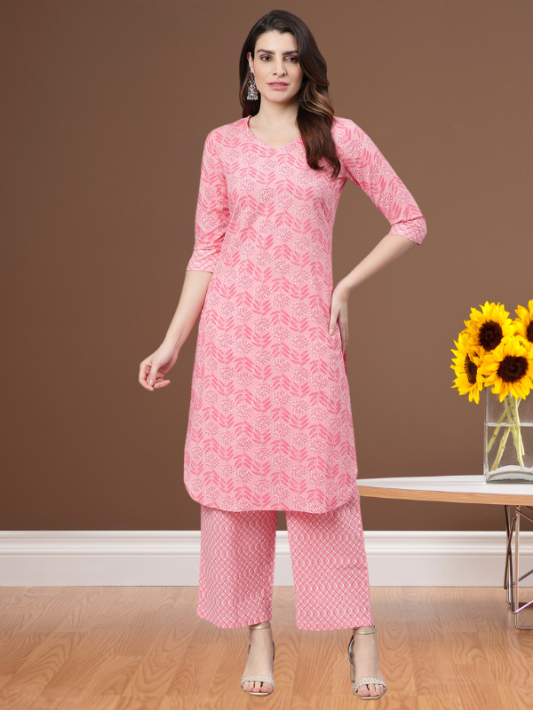 Light Pink Printed Kurta Set