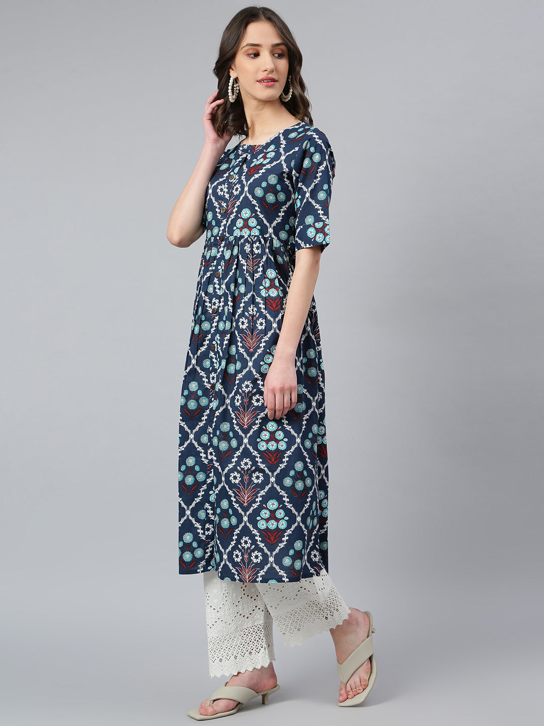 Idalia Rose Gold Straight Solid Kurta With Palazzo Pants