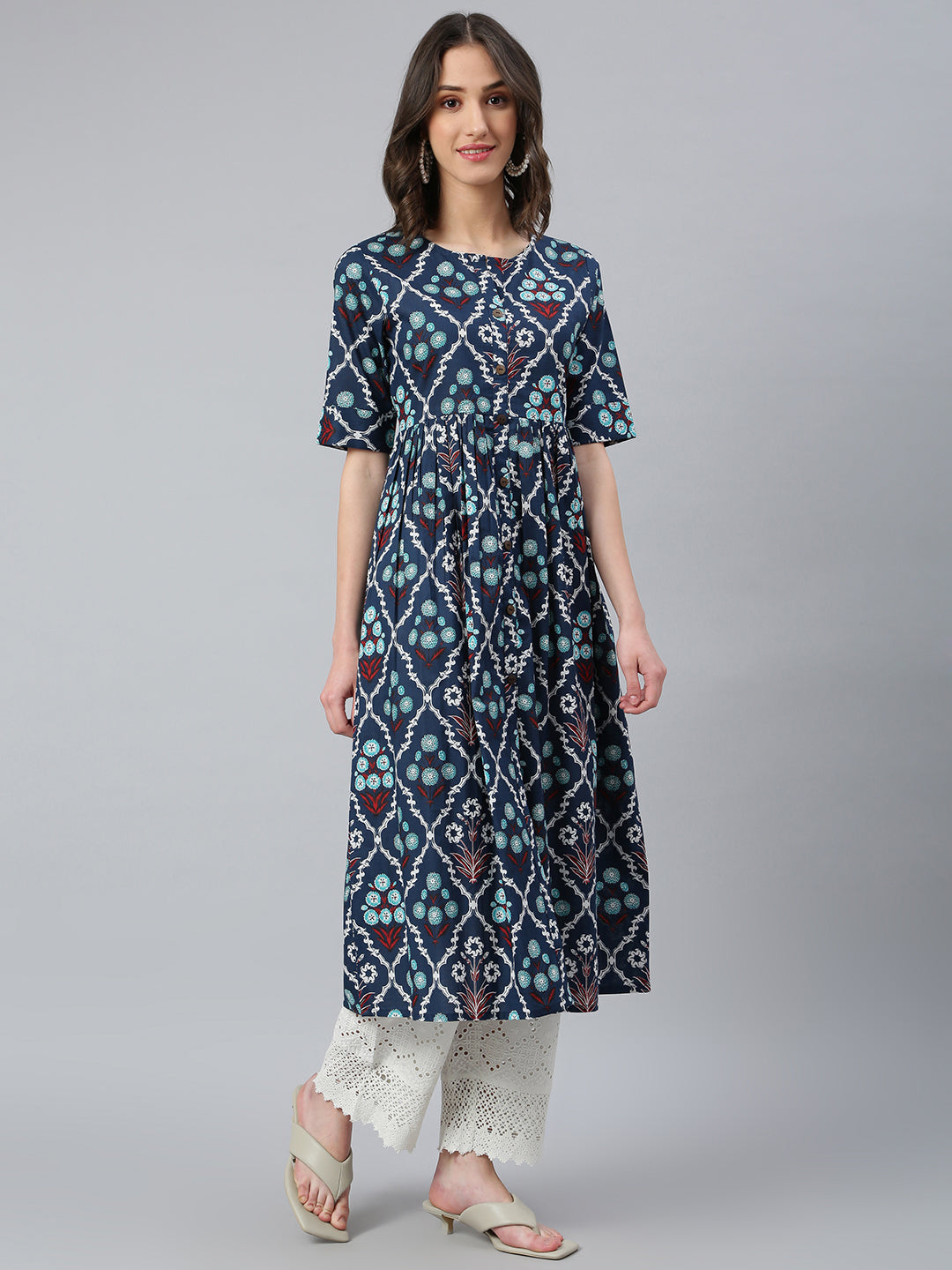 Idalia Rose Gold Straight Solid Kurta With Palazzo Pants