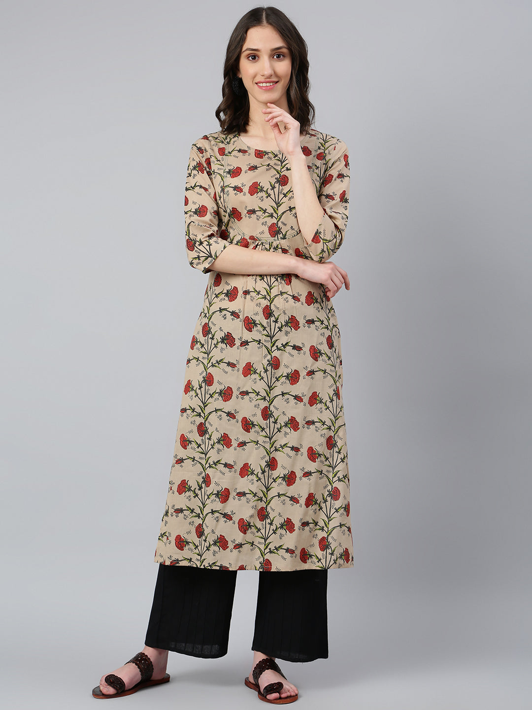 Idalia Beige Multicolour Floral Printed Kurta