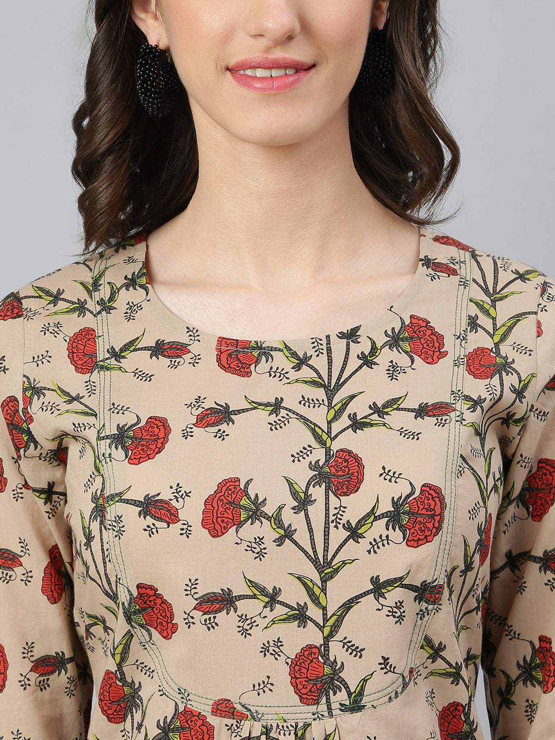 Idalia Beige Multicolour Floral Printed Kurta