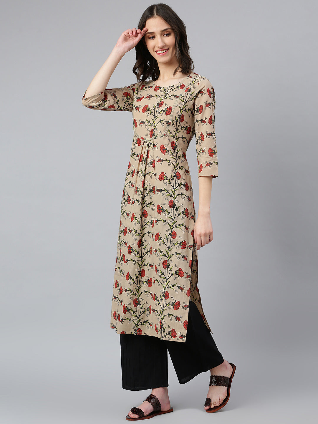 Idalia Beige Multicolour Floral Printed Kurta