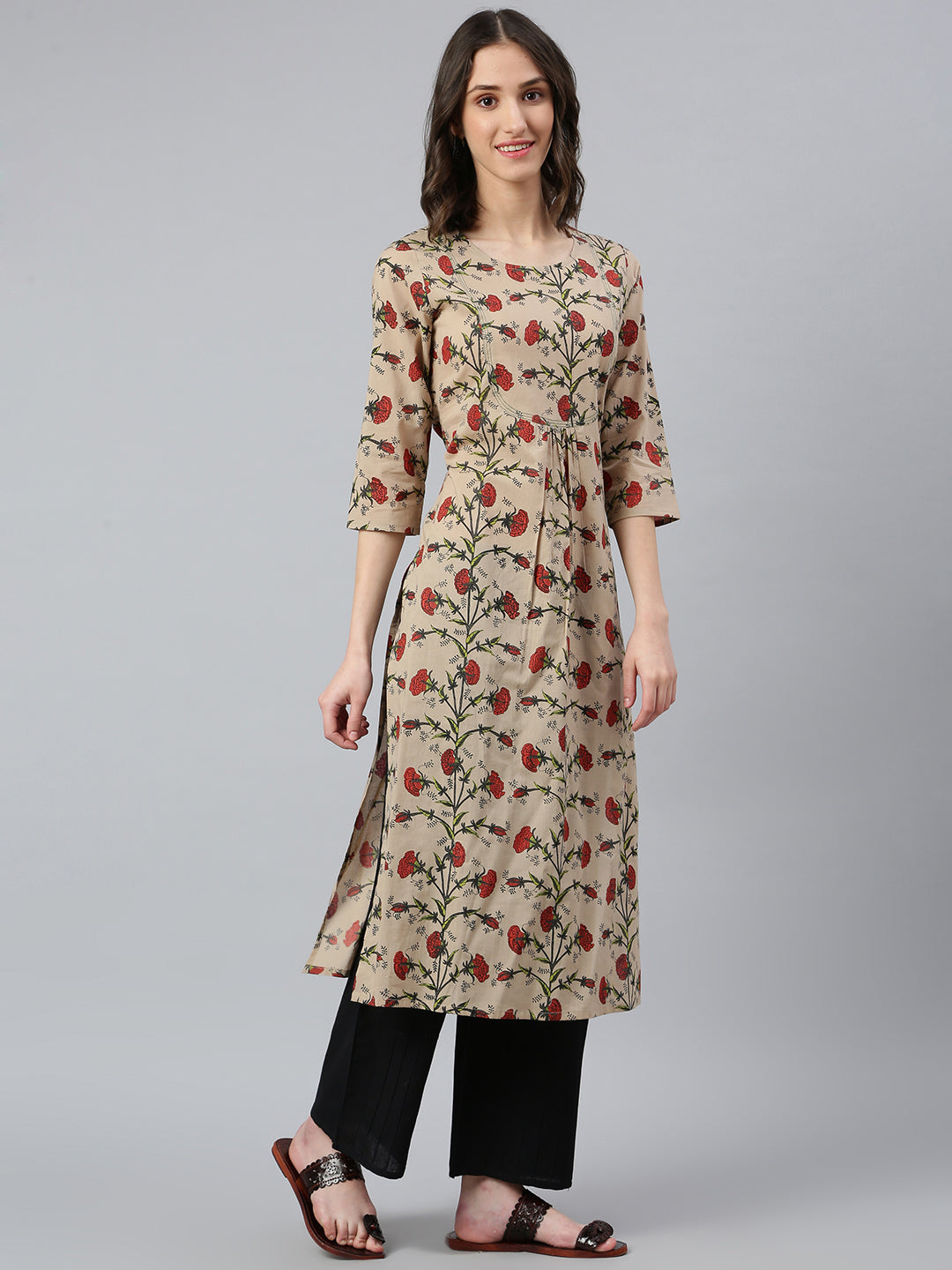 Idalia Beige Multicolour Floral Printed Kurta