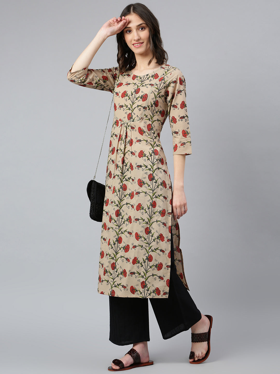 Idalia Beige Multicolour Floral Printed Kurta