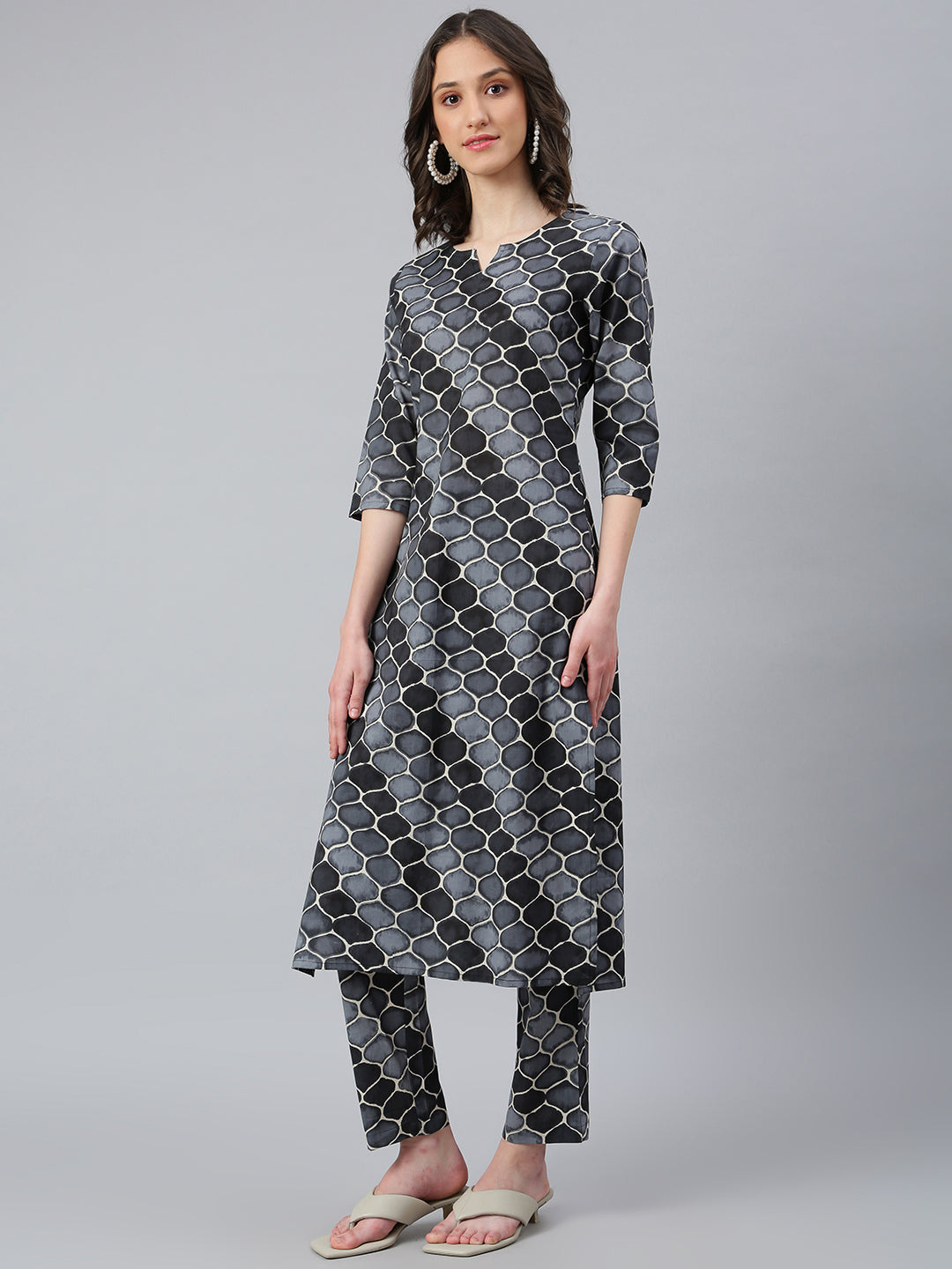 Idalia Black and Grey Printed Kurta Set with Dupatta