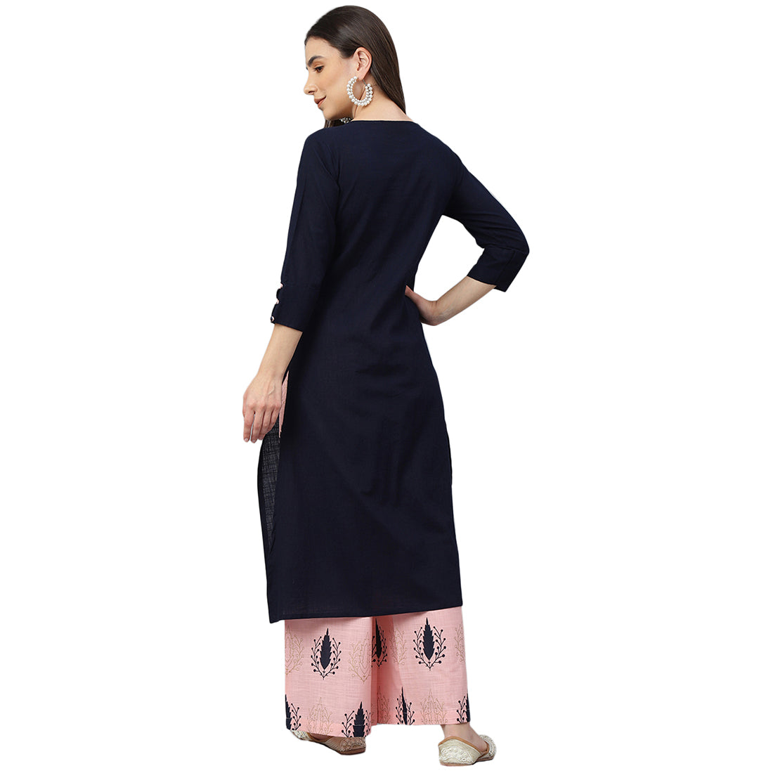 Idalia Navy Blue And Light Pink Cotton Kurta Set