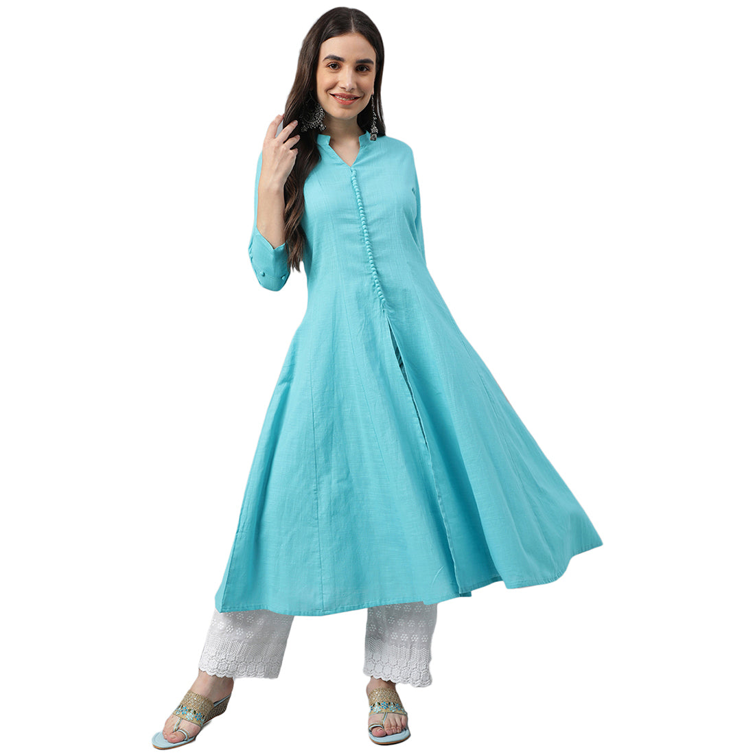 Idalia Sage Blue Cotton Anarkali Kurta