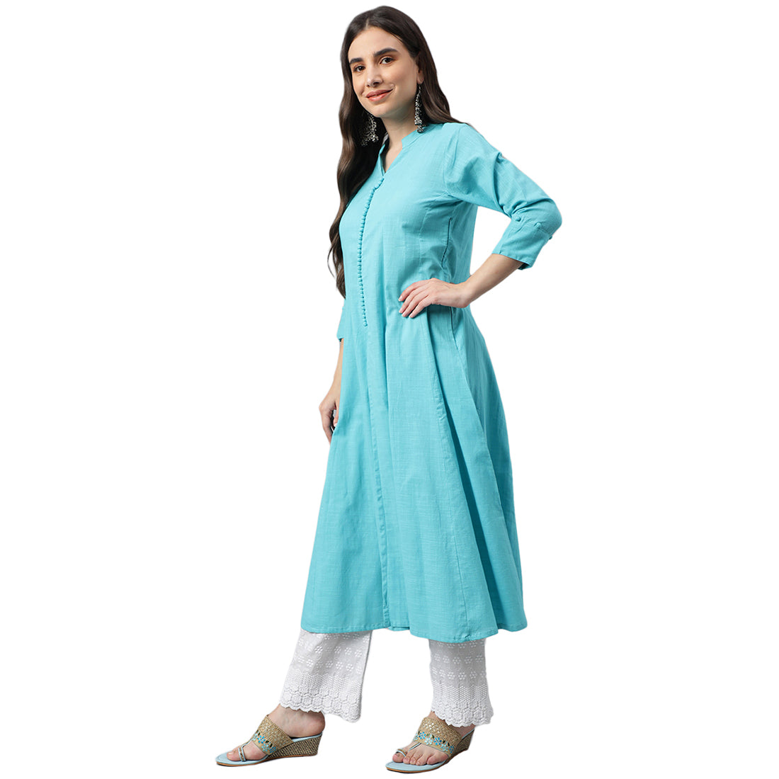 Idalia Sage Blue Cotton Anarkali Kurta