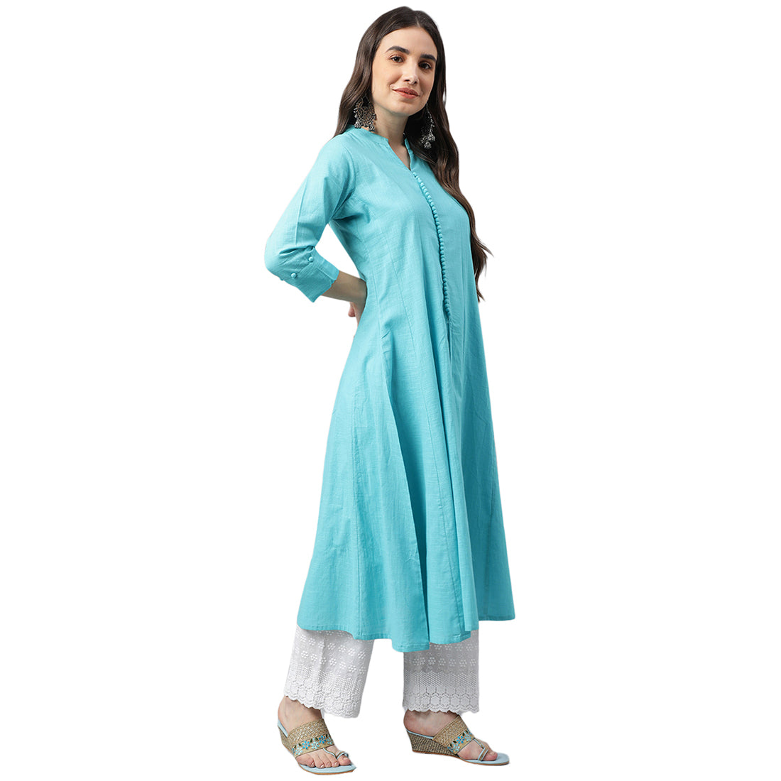 Idalia Sage Blue Cotton Anarkali Kurta