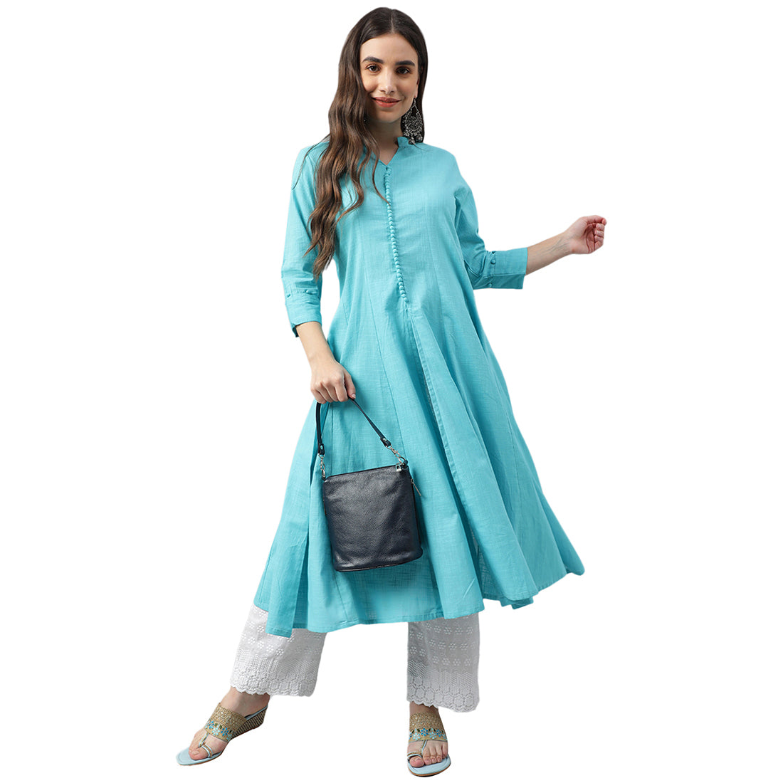 Idalia Sage Blue Cotton Anarkali Kurta