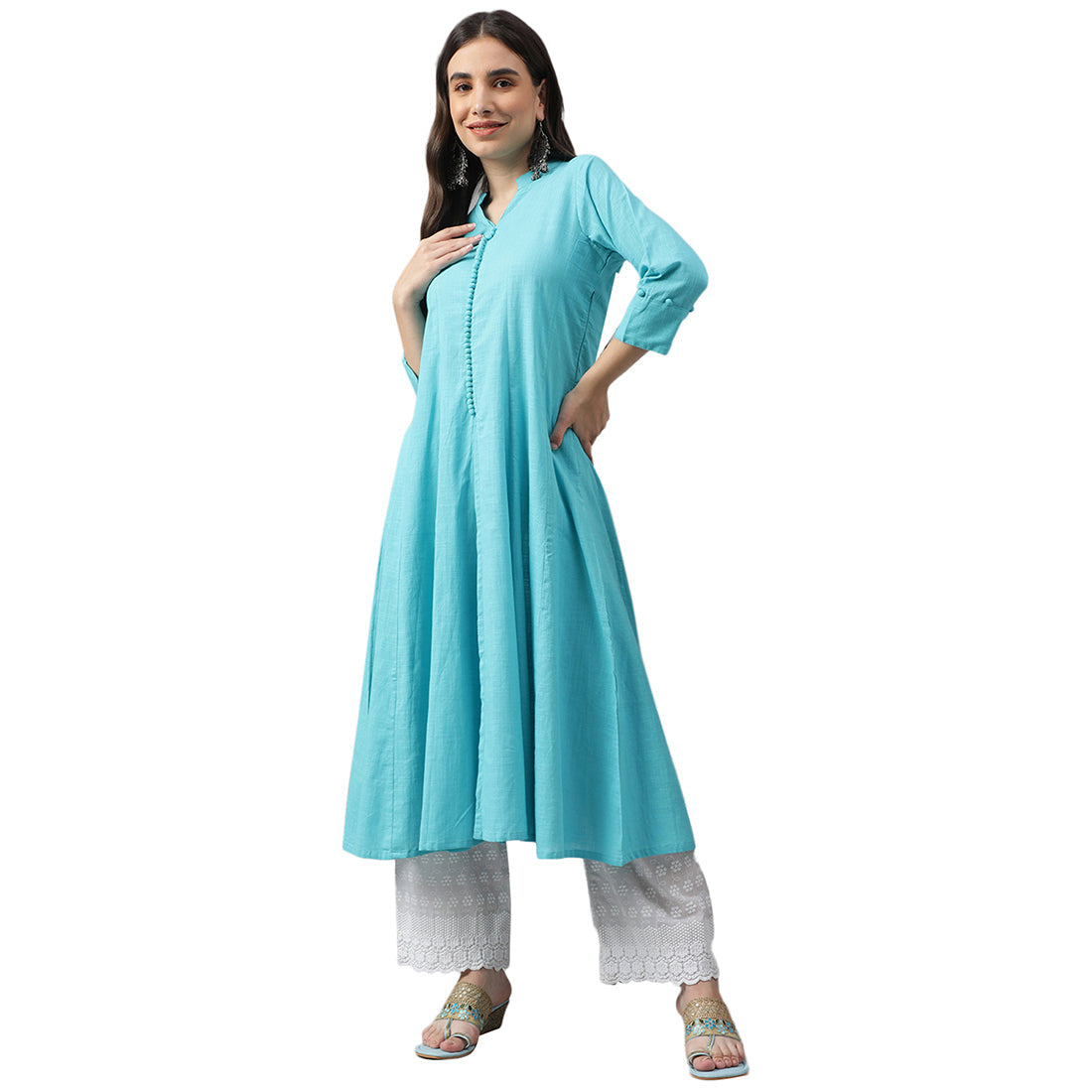 Idalia Sage Blue Cotton Anarkali Kurta