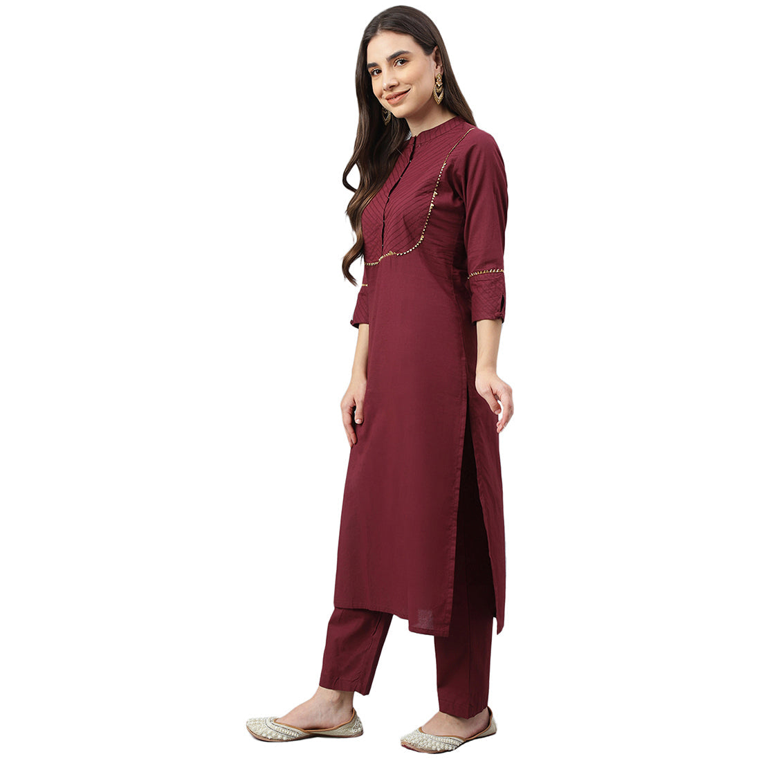Idalia Raspberry Color Cotton Kurta With Pants and Dupatta