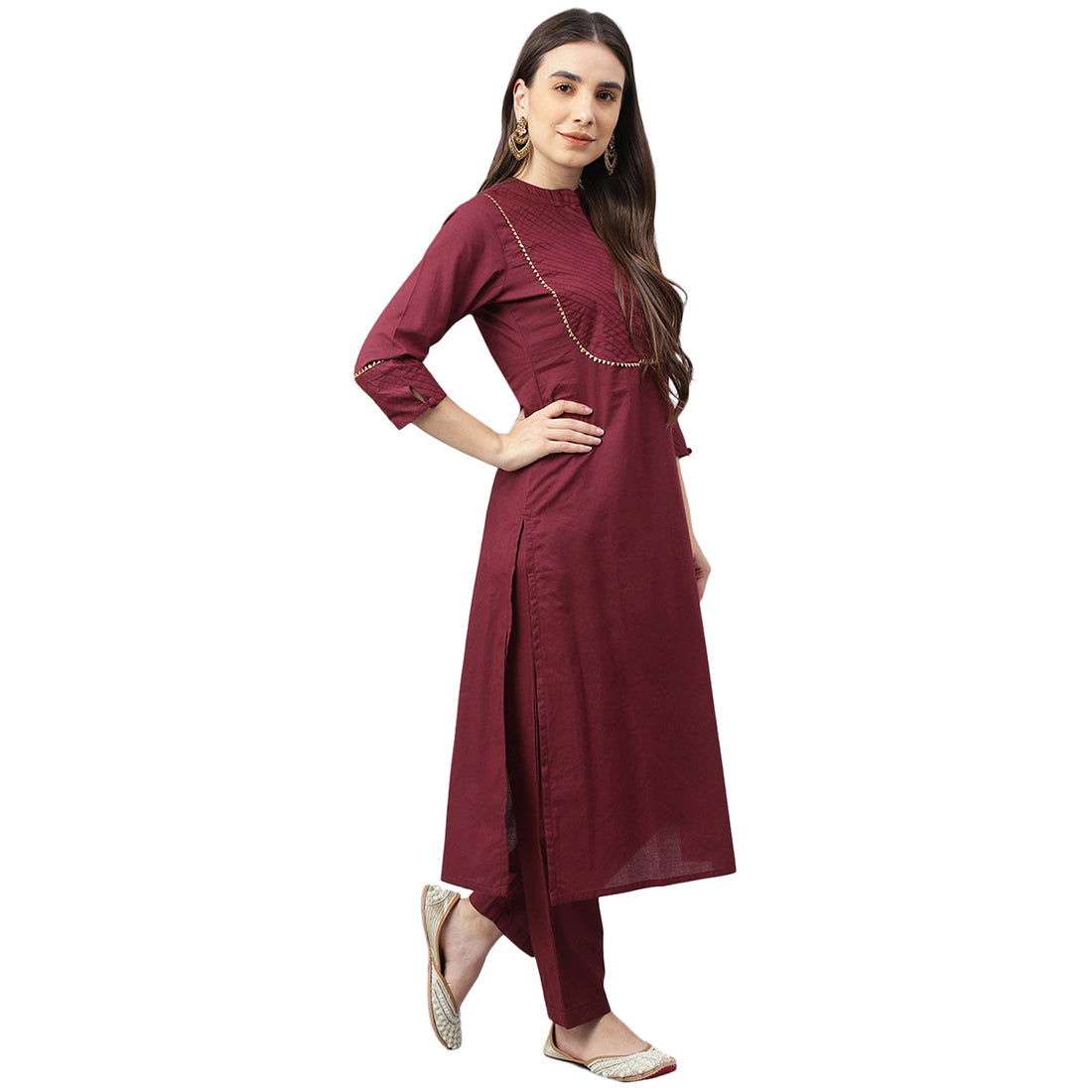 Idalia Raspberry Color Cotton Kurta With Pants and Dupatta