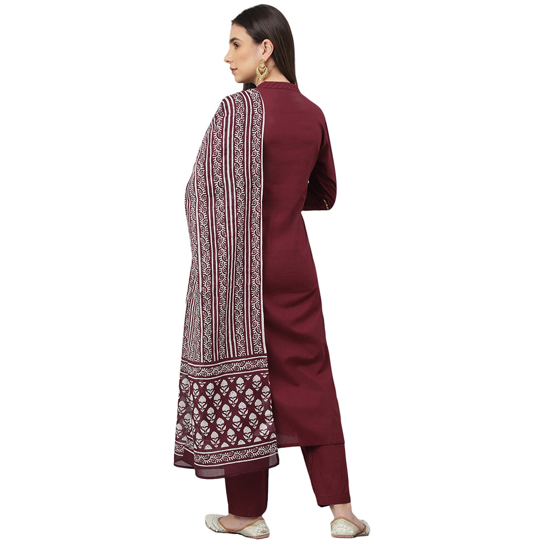 Idalia Raspberry Color Cotton Kurta With Pants and Dupatta