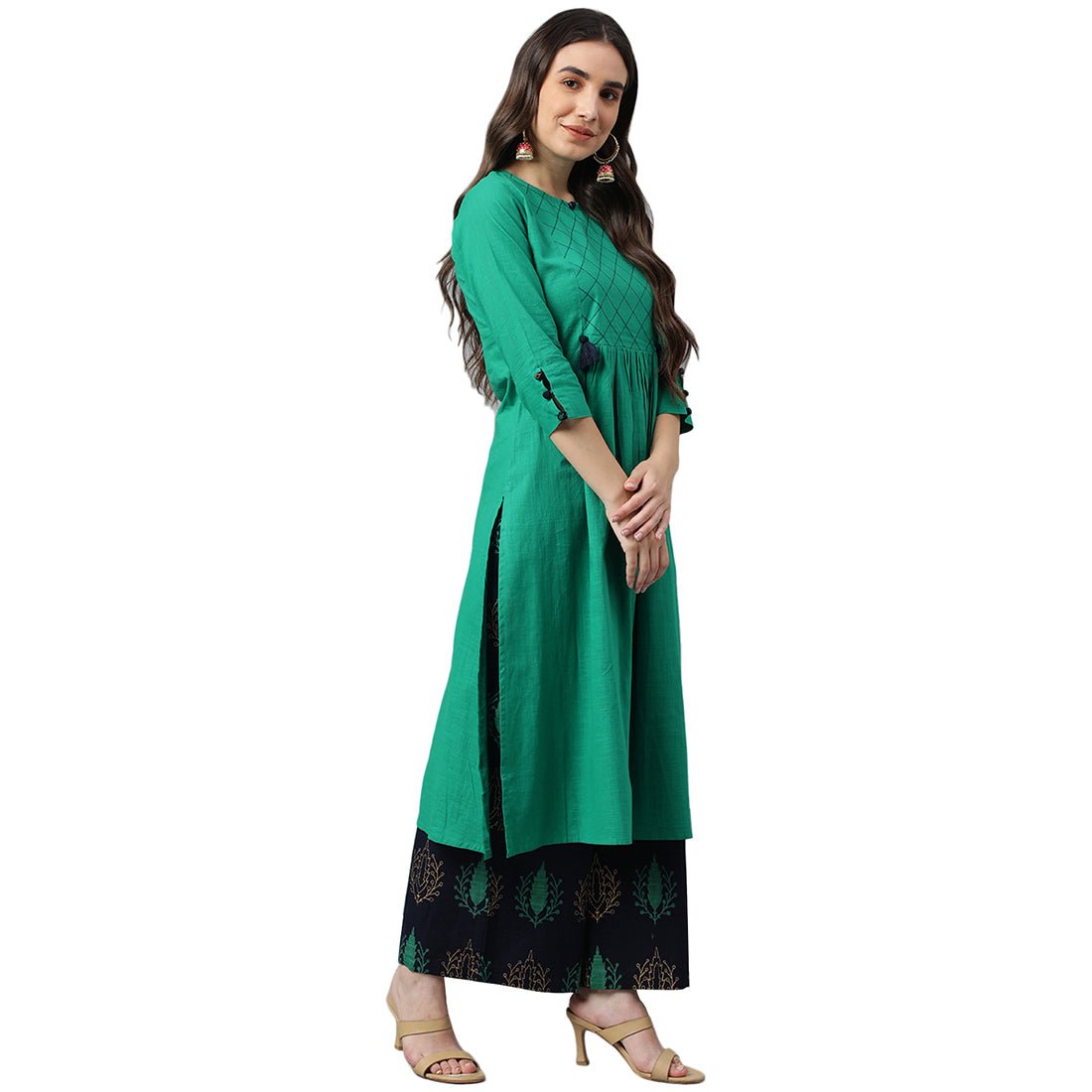 Idalia Navy Blue And Light Pink Cotton Kurta Set