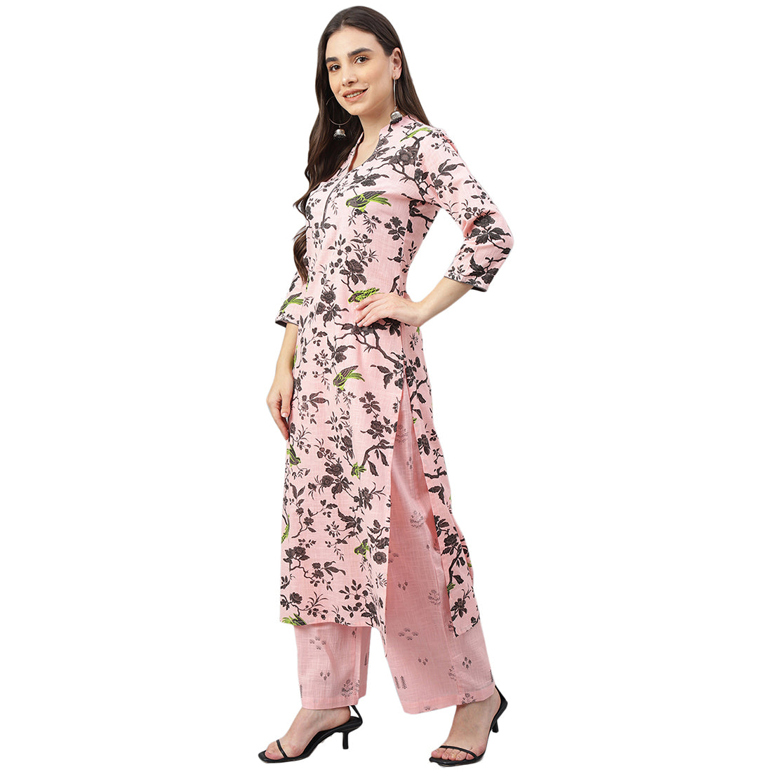 Idalia Baby Pink Printed Kurta With Cotton Palazzo Pants