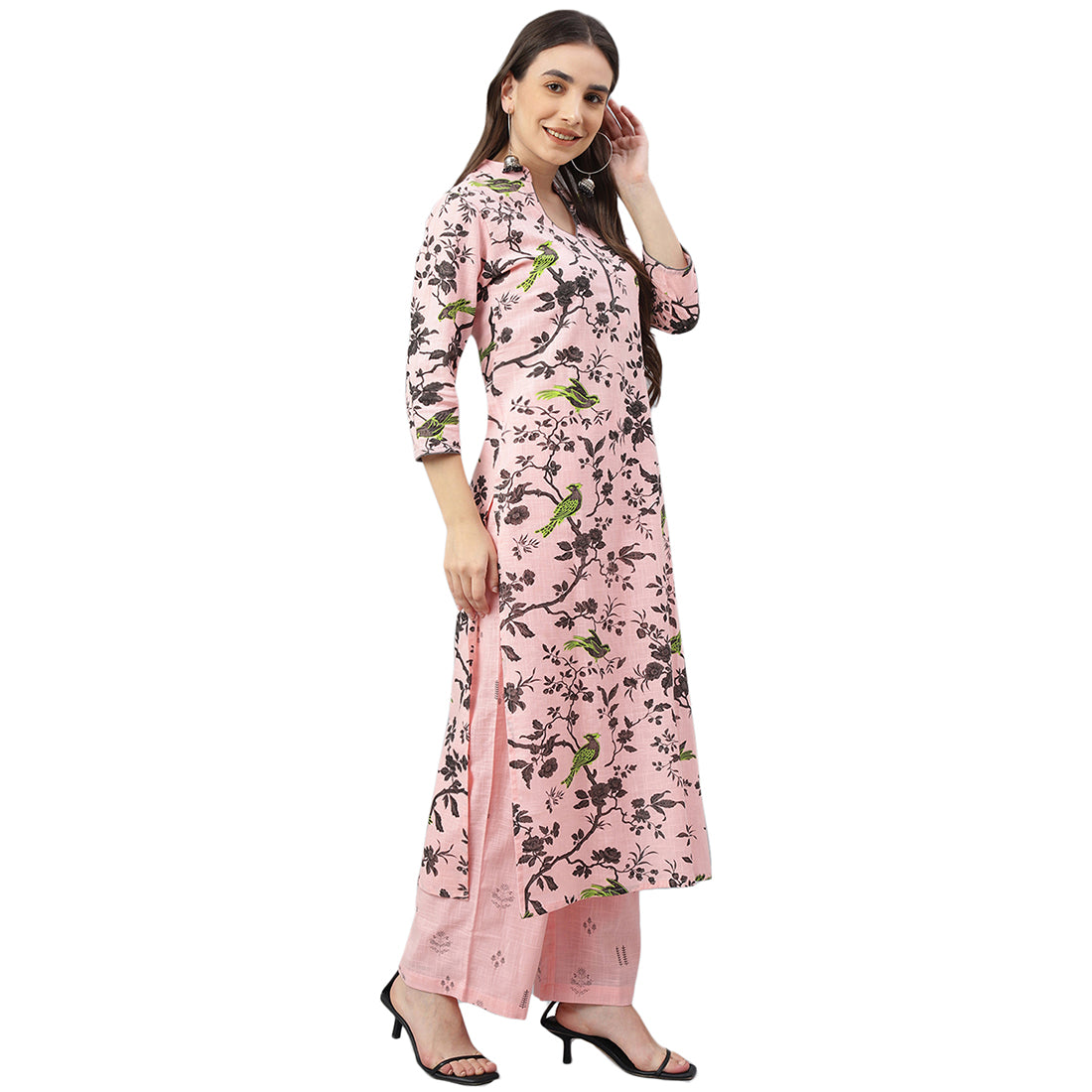 Idalia Baby Pink Printed Kurta With Cotton Palazzo Pants