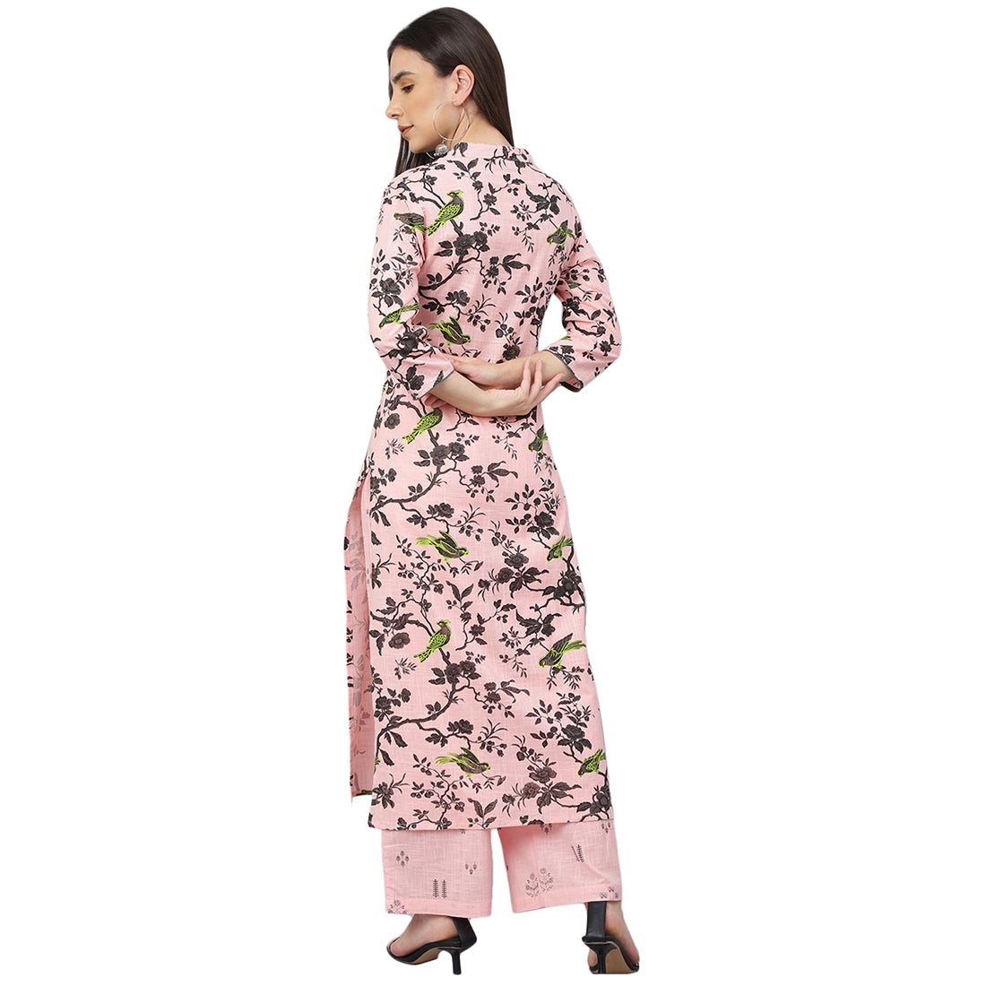 Idalia Baby Pink Printed Kurta With Cotton Palazzo Pants