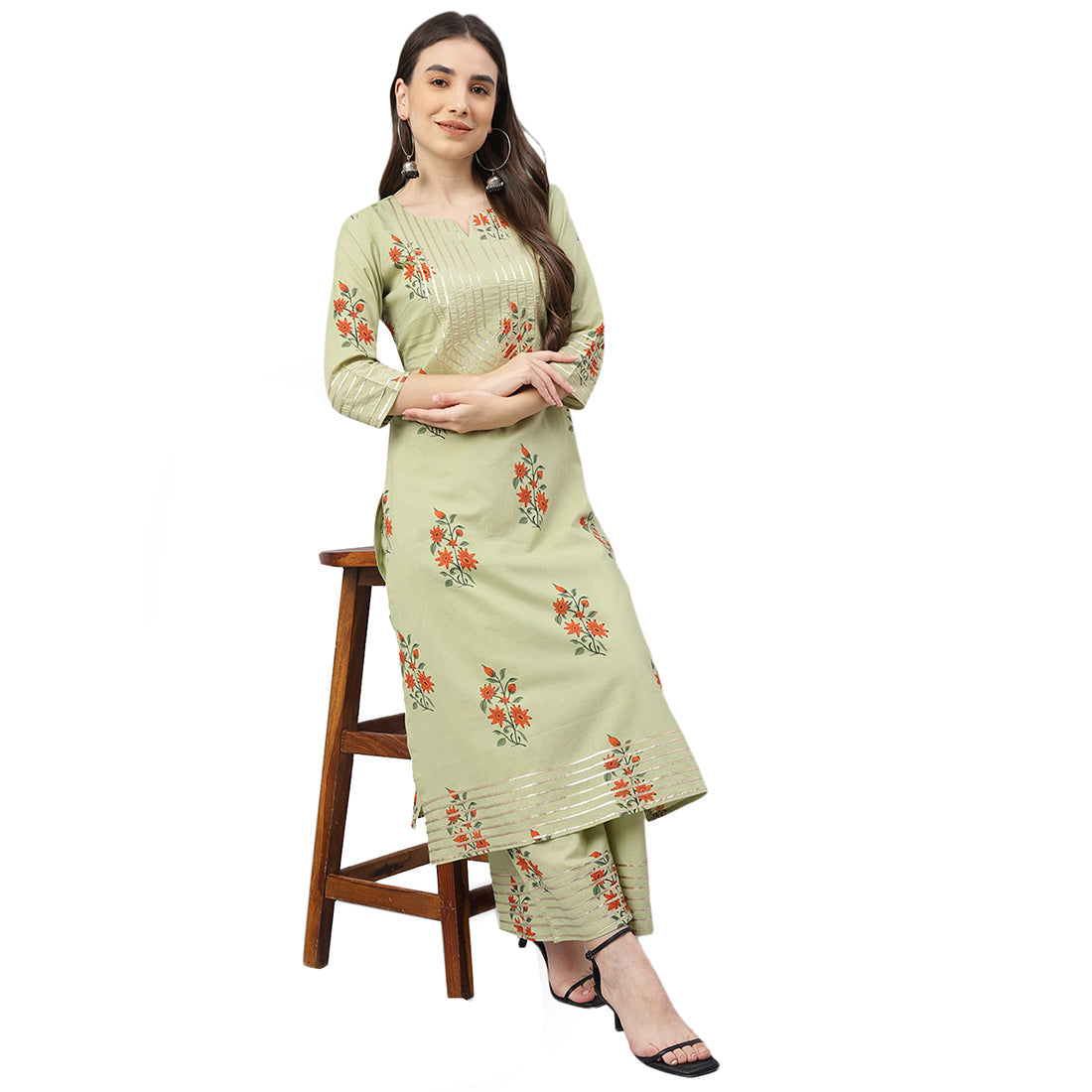 Idalia Grey & Black Print Cotton Kurta Set