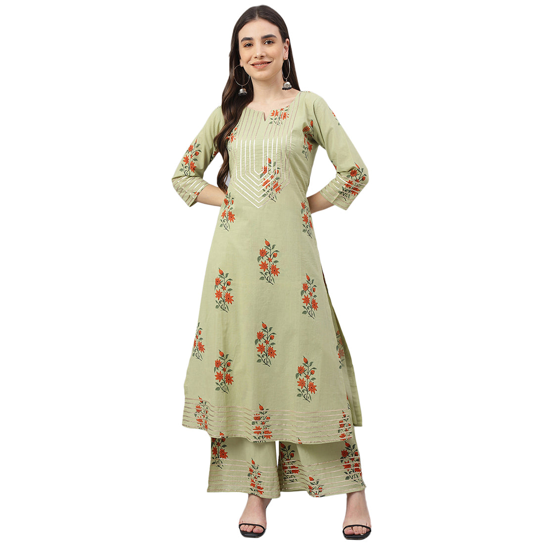 Idalia Grey & Black Print Cotton Kurta Set