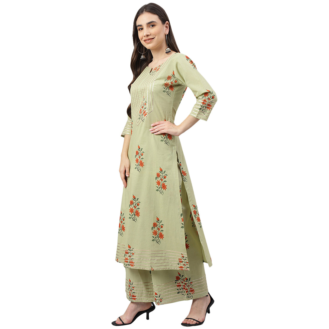 Idalia Grey & Black Print Cotton Kurta Set