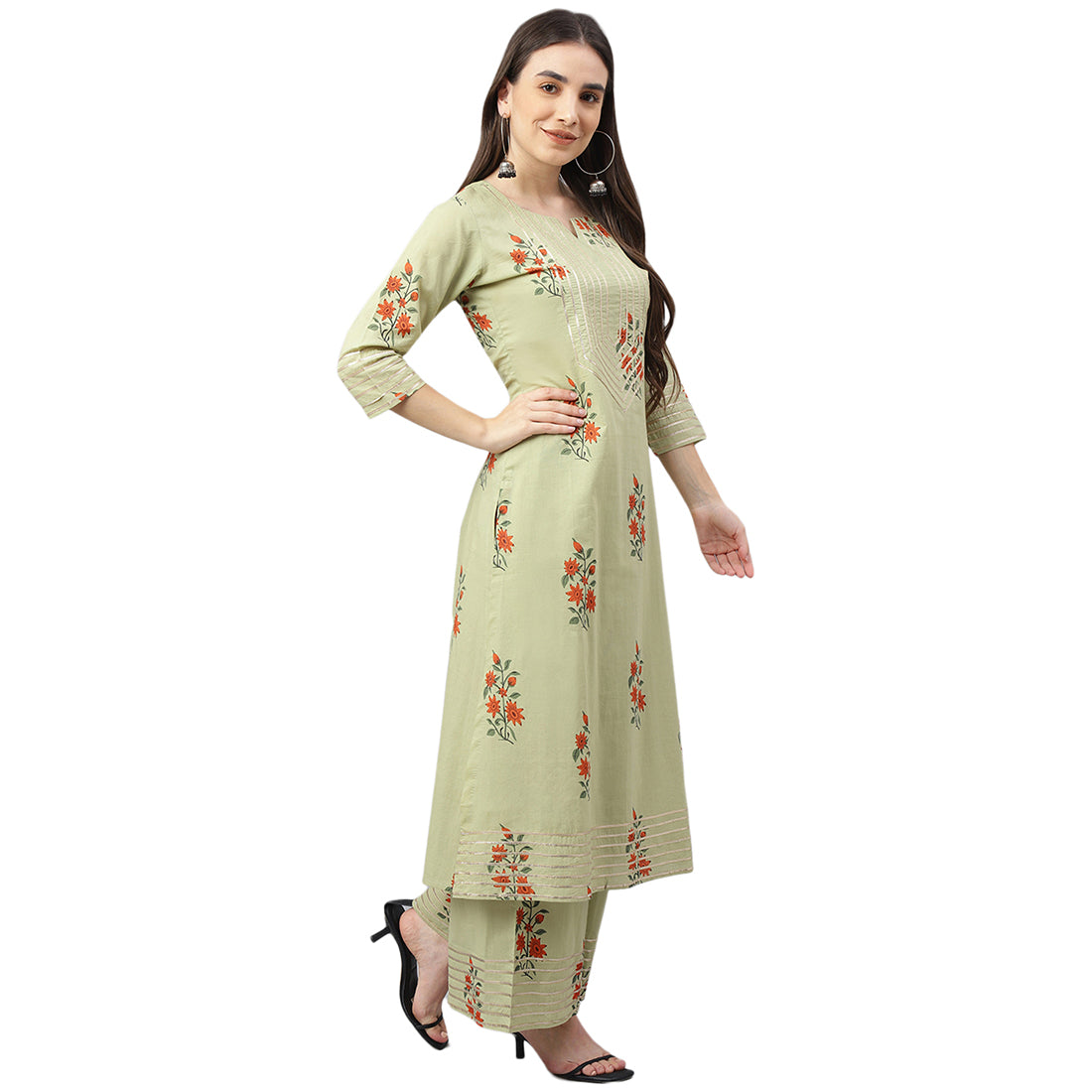Idalia Grey & Black Print Cotton Kurta Set