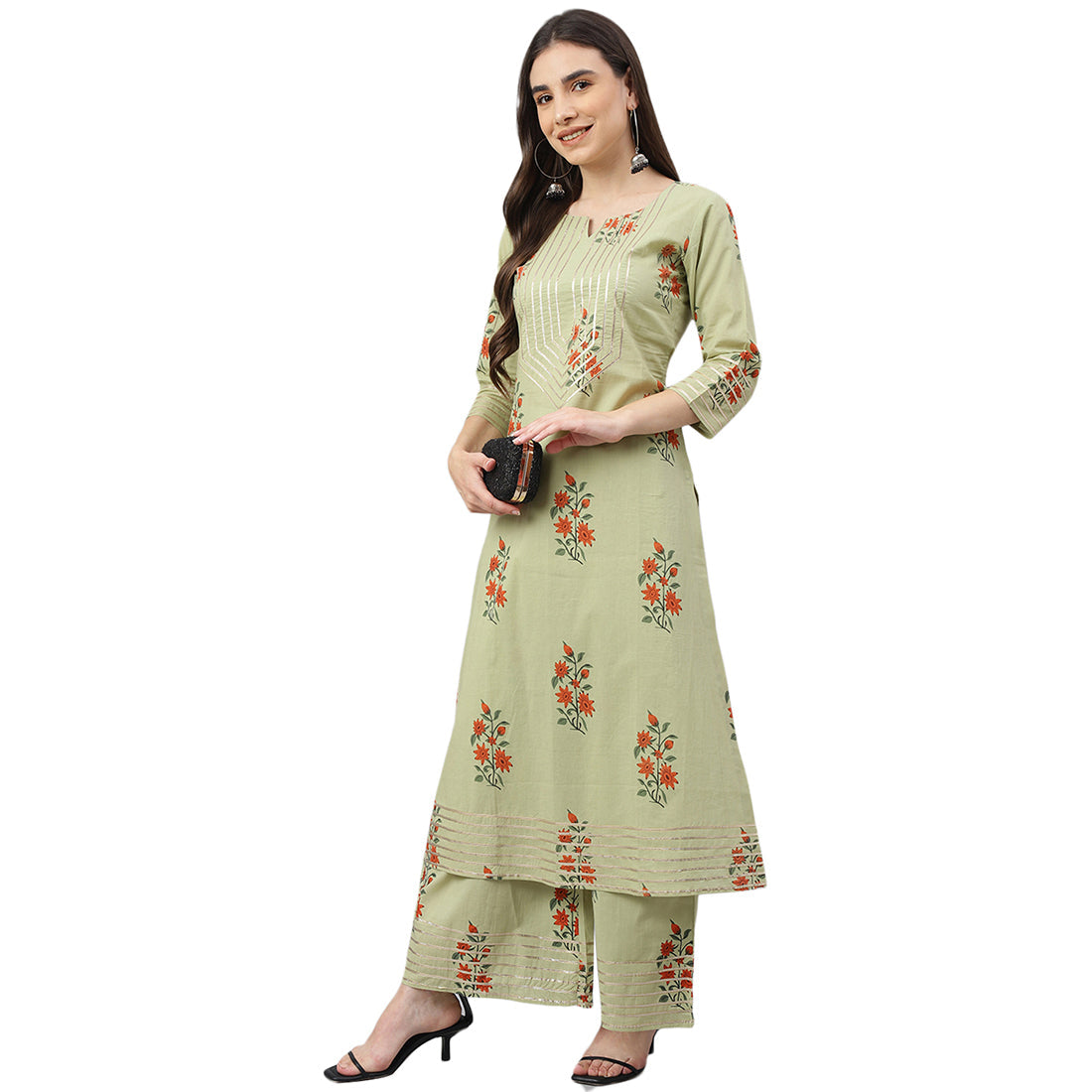 Idalia Grey & Black Print Cotton Kurta Set