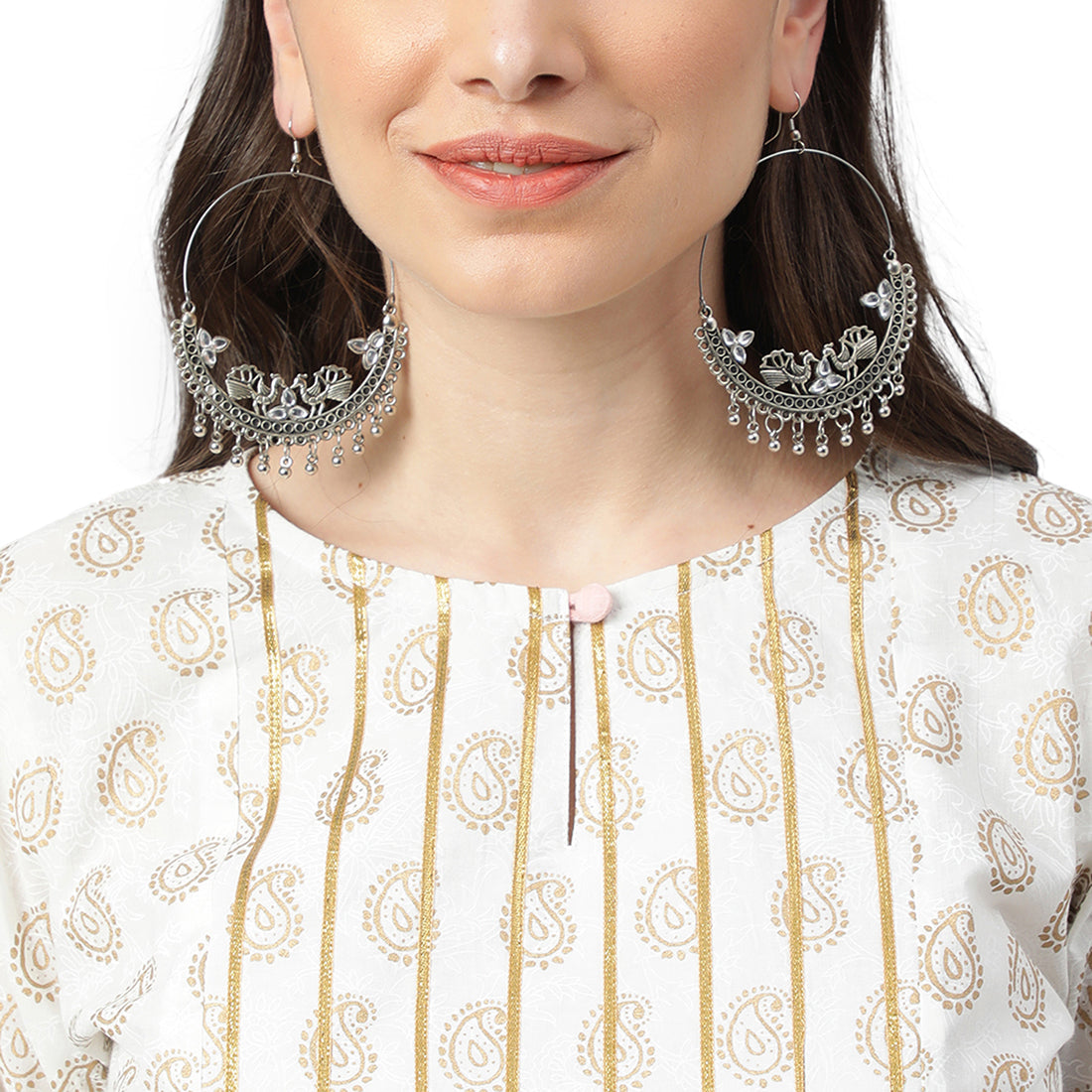 Idalia White Gold Print Kurta With Baby Pink Printed Cotton Palazzo