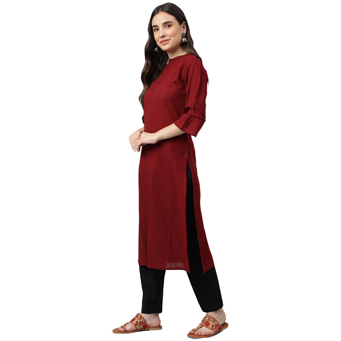Idalia Maroon Straight Cotton Kurta with Black Pants