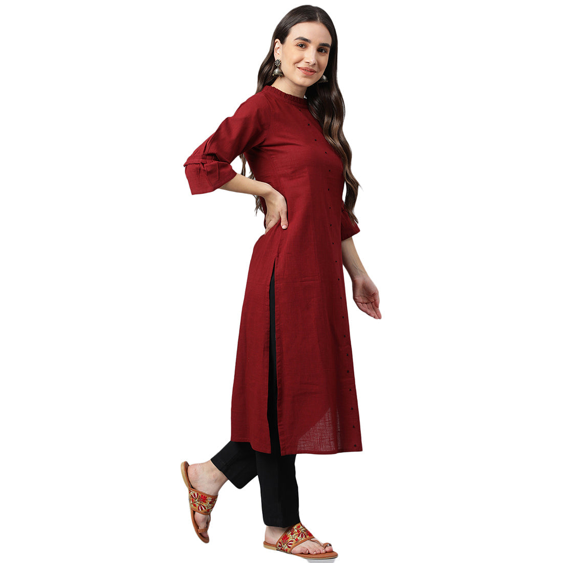 Idalia Maroon Straight Cotton Kurta with Black Pants
