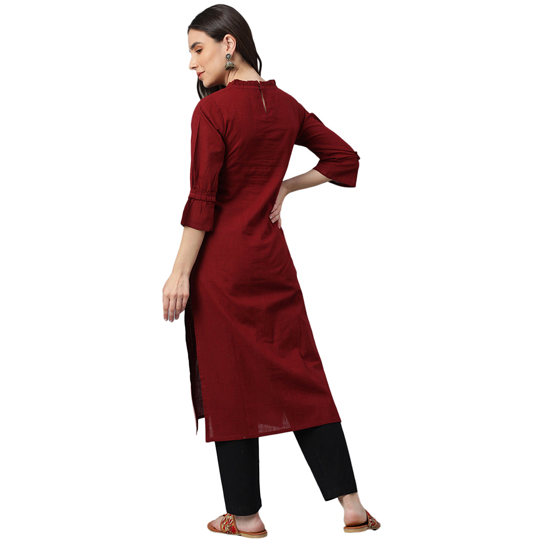Idalia Maroon Straight Cotton Kurta with Black Pants