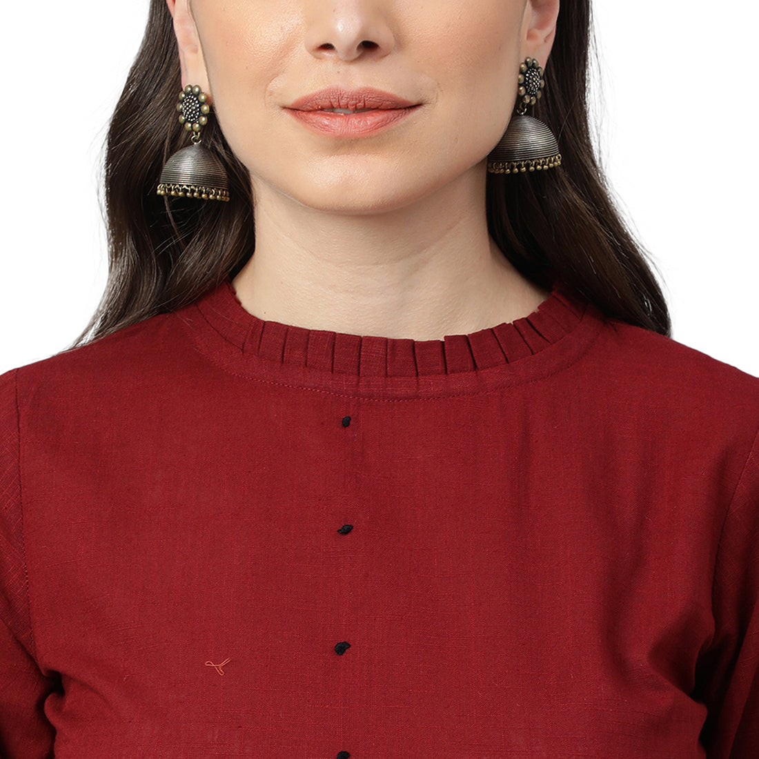 Idalia Maroon Straight Cotton Kurta with Black Pants