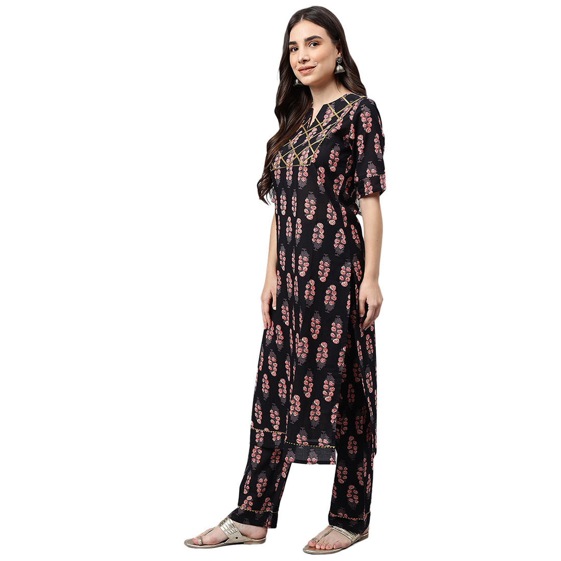 Idalia Black Printed Cotton Kurta Set