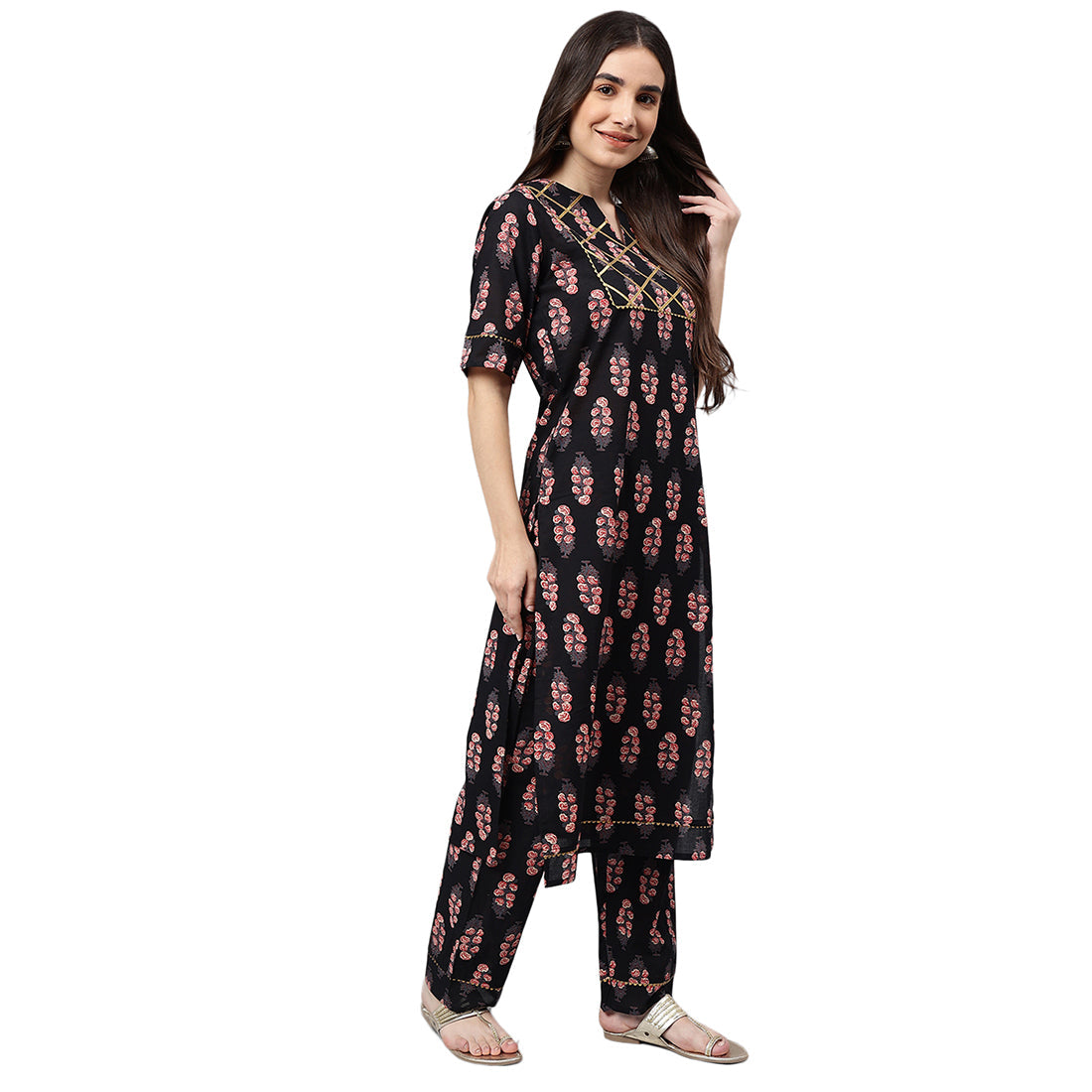Idalia Black Printed Cotton Kurta Set