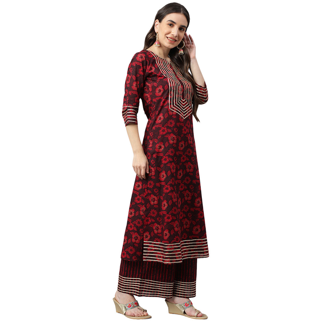 Idalia Maroon Printed Cotton Kurta Set