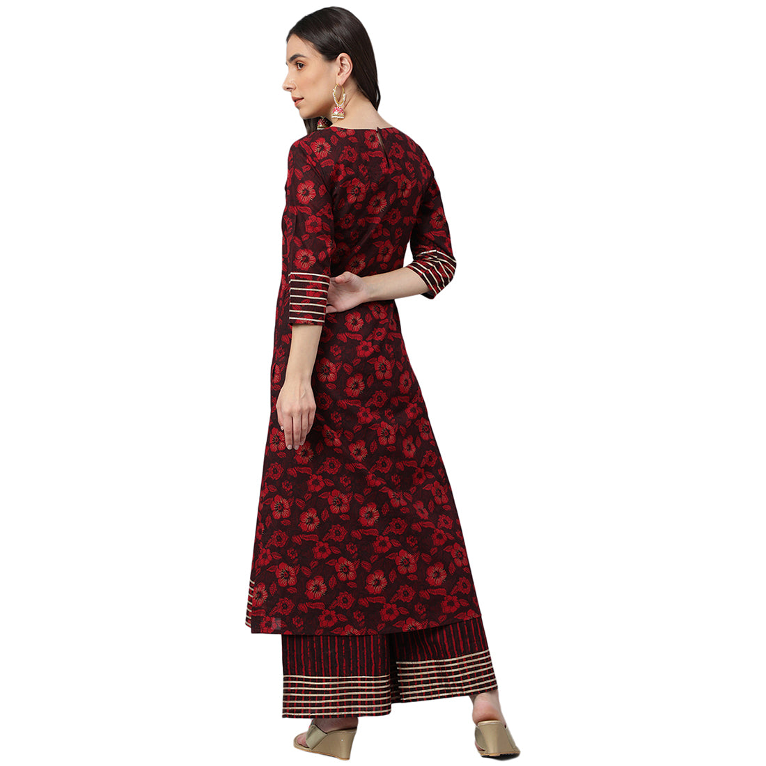 Idalia Maroon Printed Cotton Kurta Set