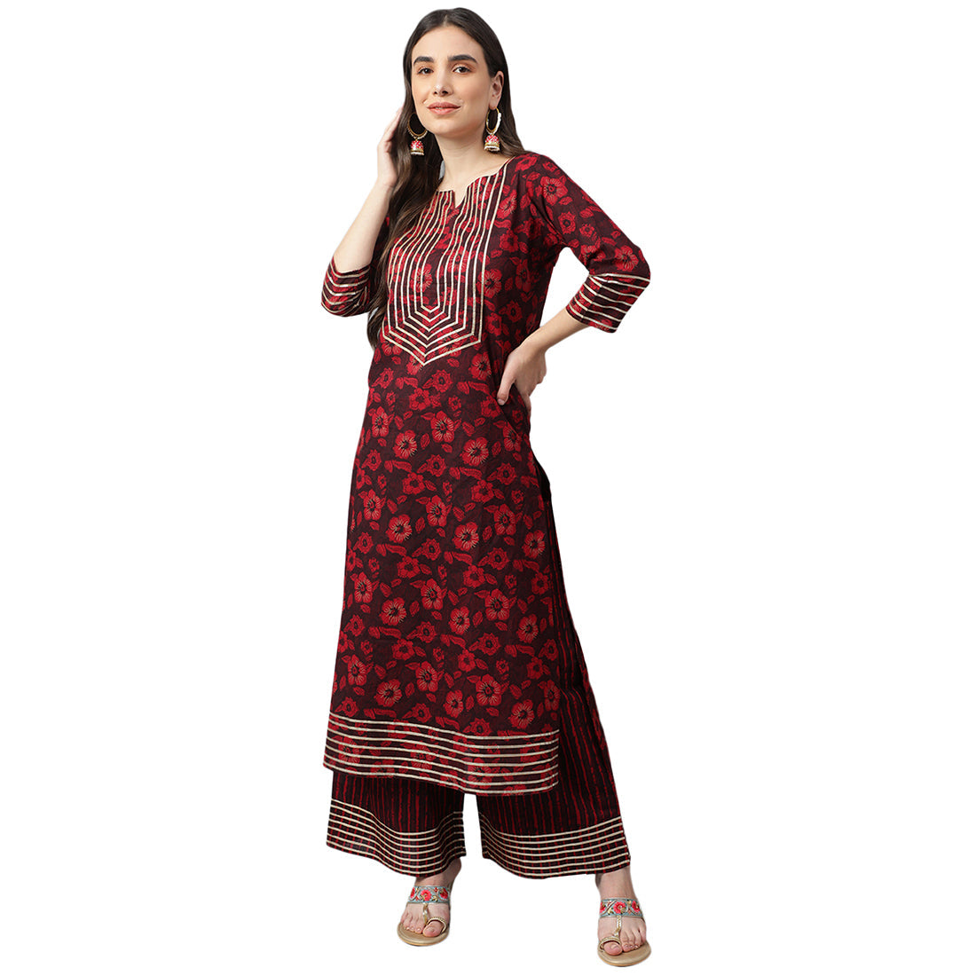 Idalia Maroon Printed Cotton Kurta Set