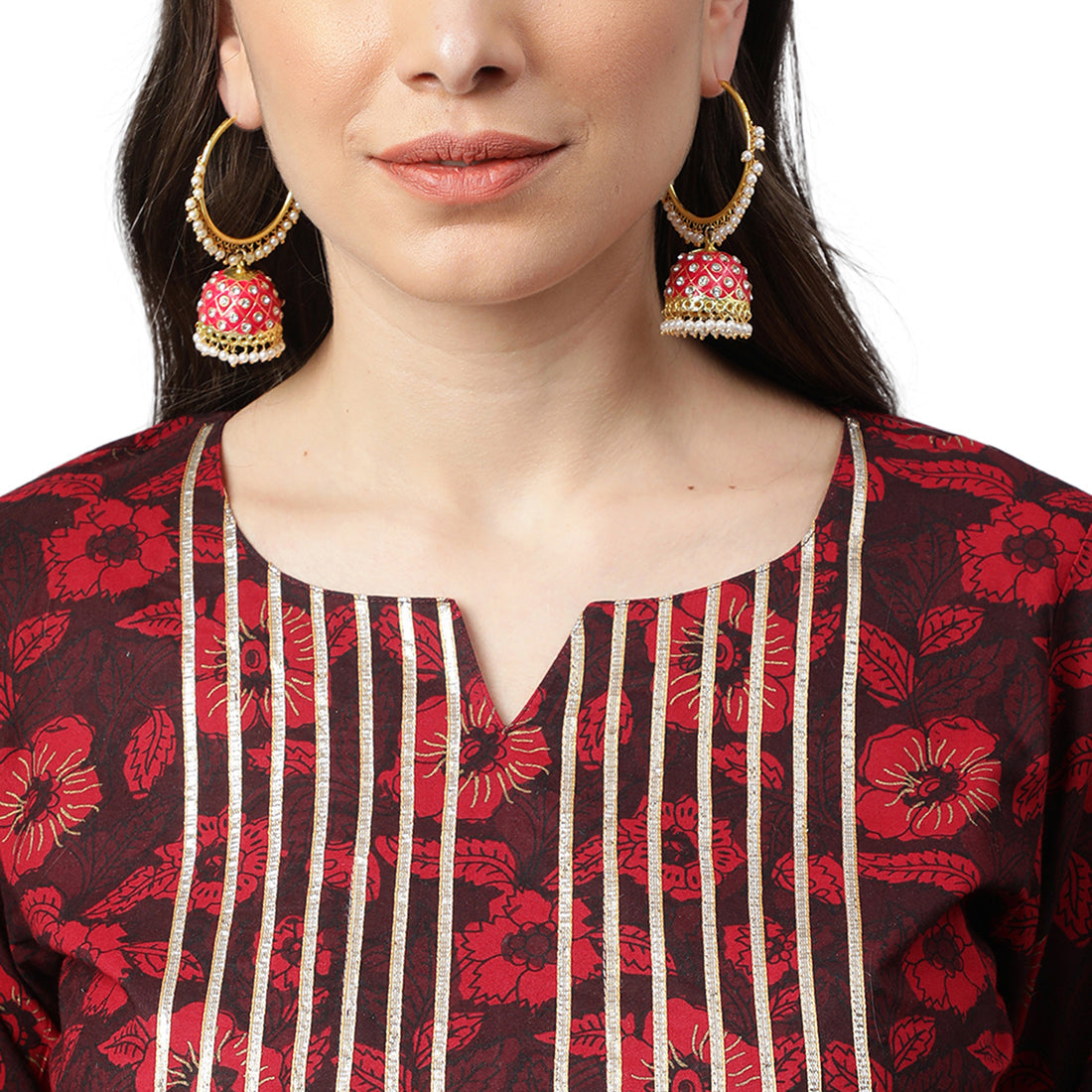 Idalia Maroon Printed Cotton Kurta Set