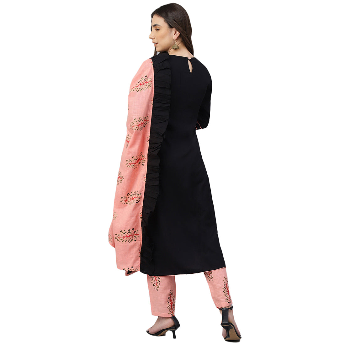 Idalia Black Rayon Kurta With Pink Printed Pants and Dupatta