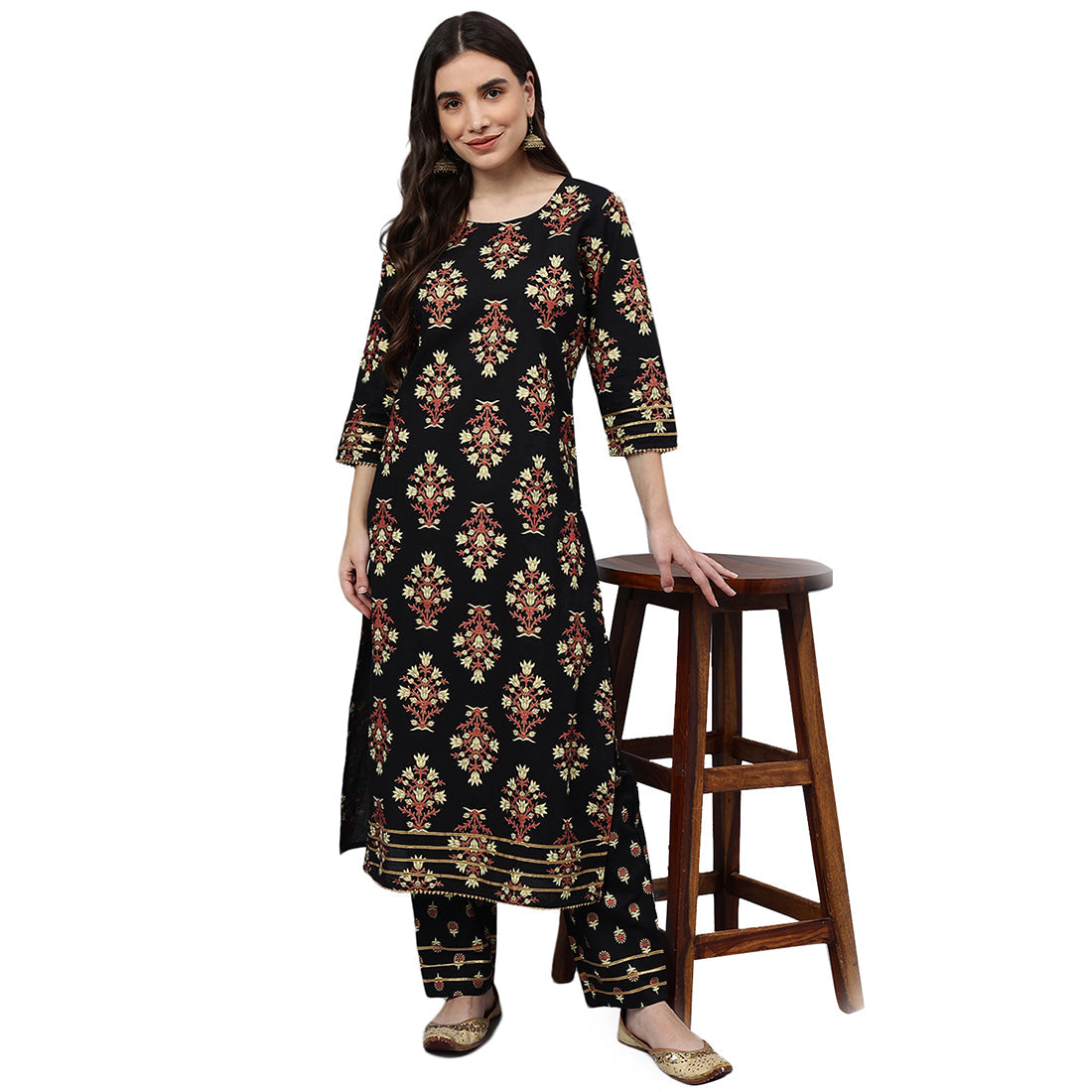 Idalia Black Printed Cotton Kurta Set