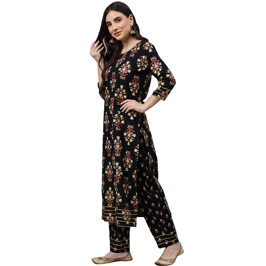 Idalia Black Printed Cotton Kurta Set