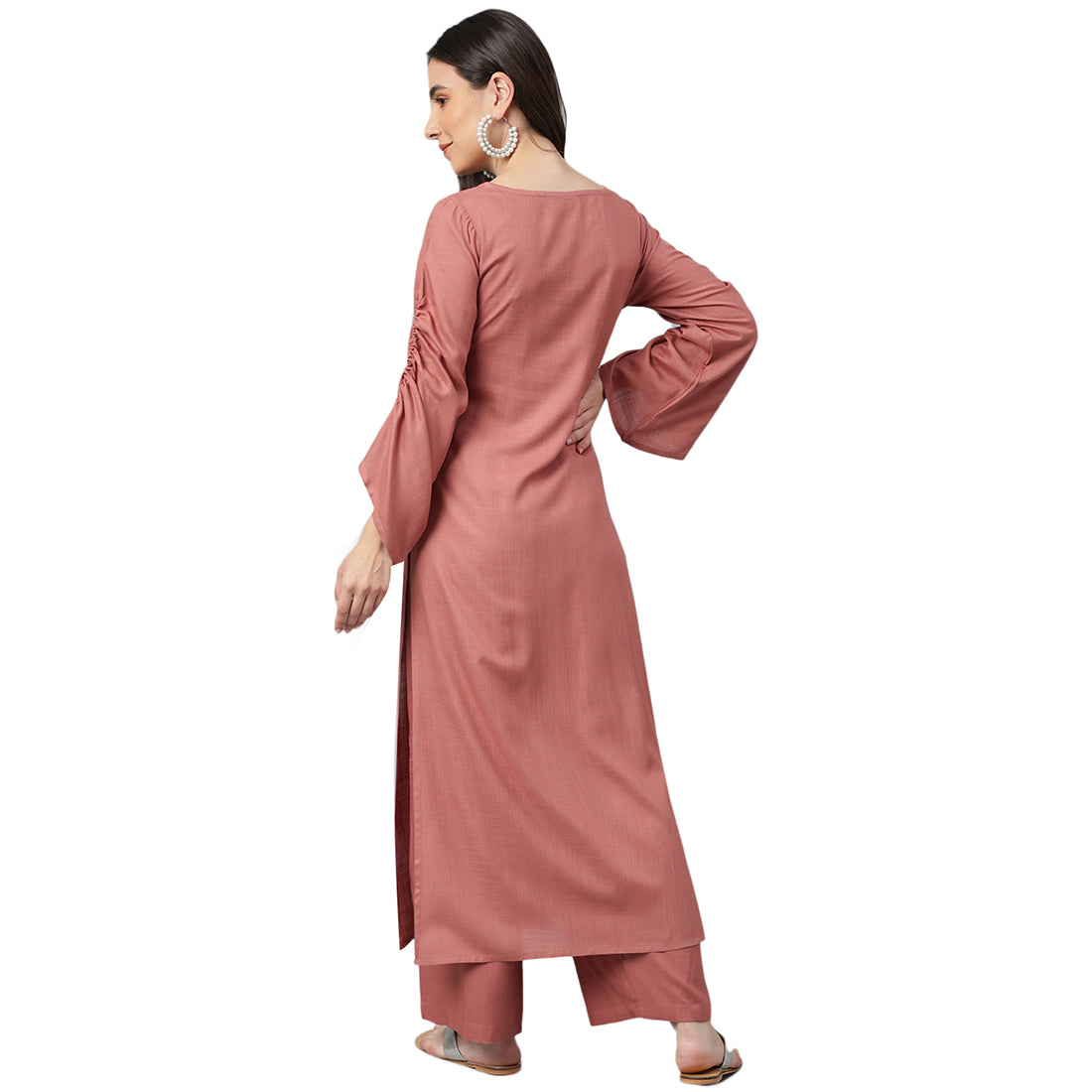 Idalia Rose Gold embroidered Straight Kurta With Palazzo Pants