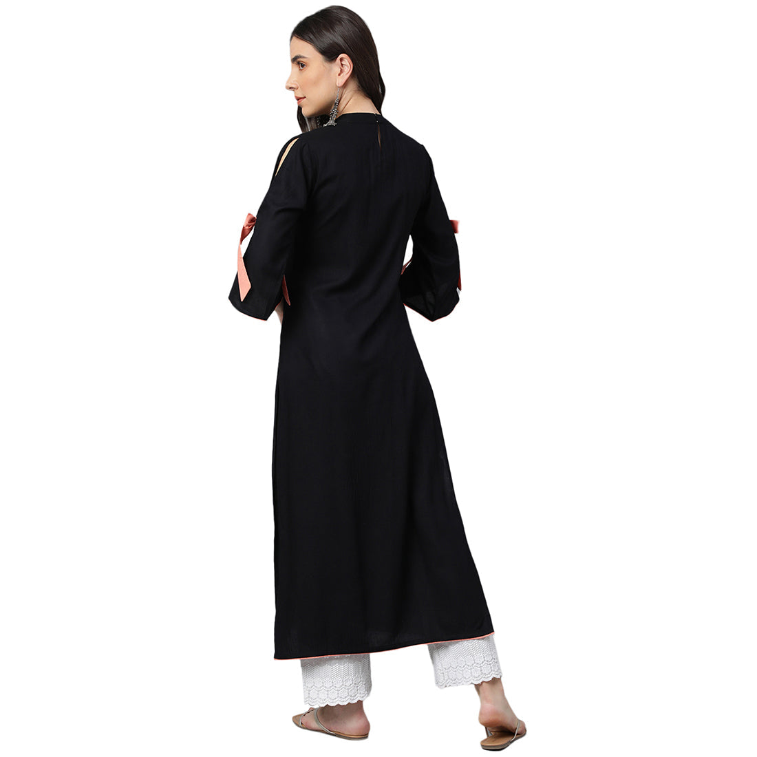Idalia Floral Embroidered Slit Sleeves Keyhole Neck A-Line Kurta